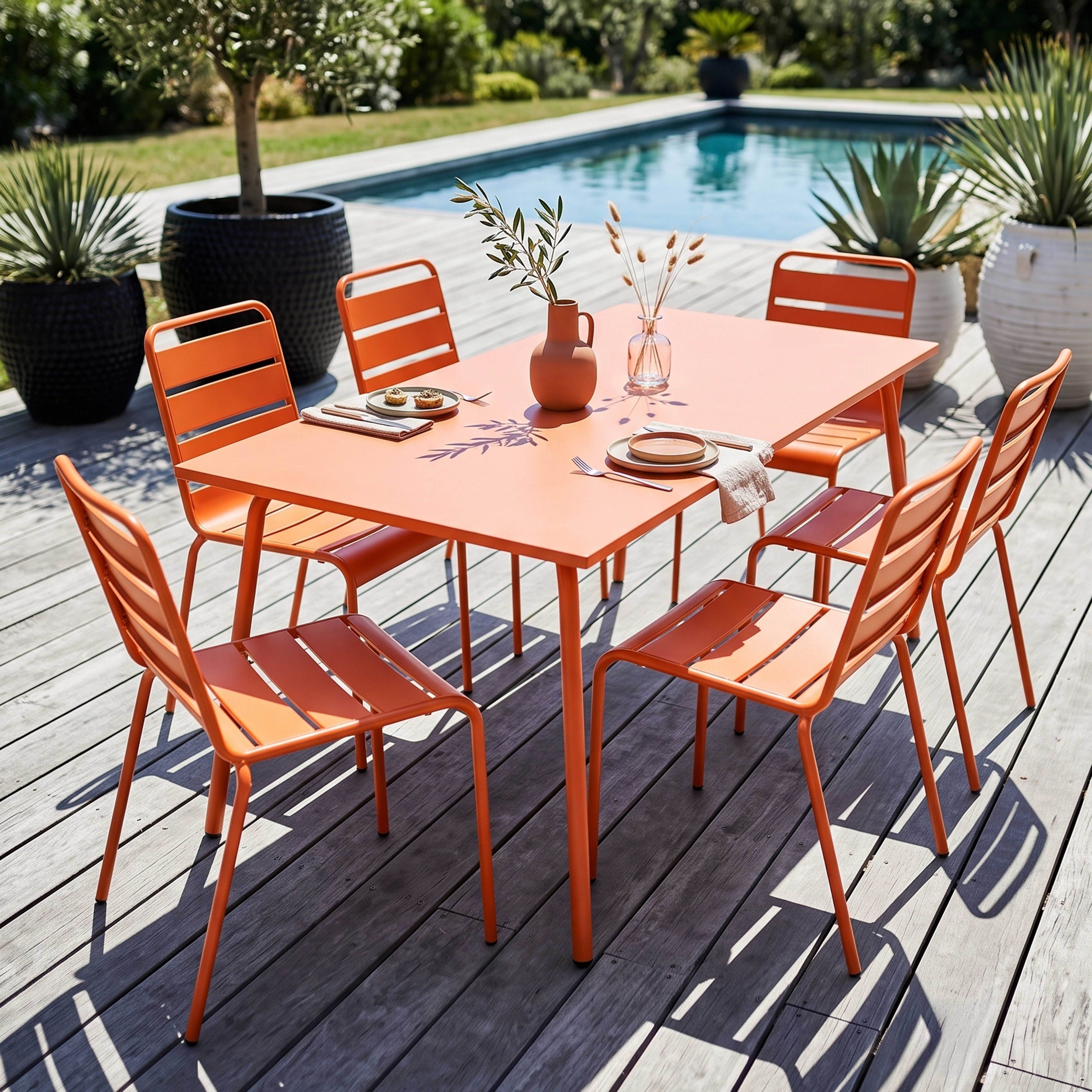 Oviala - Ensemble table de jardin et 6 chaises en métal orange Palavas - Oviala - Image 2