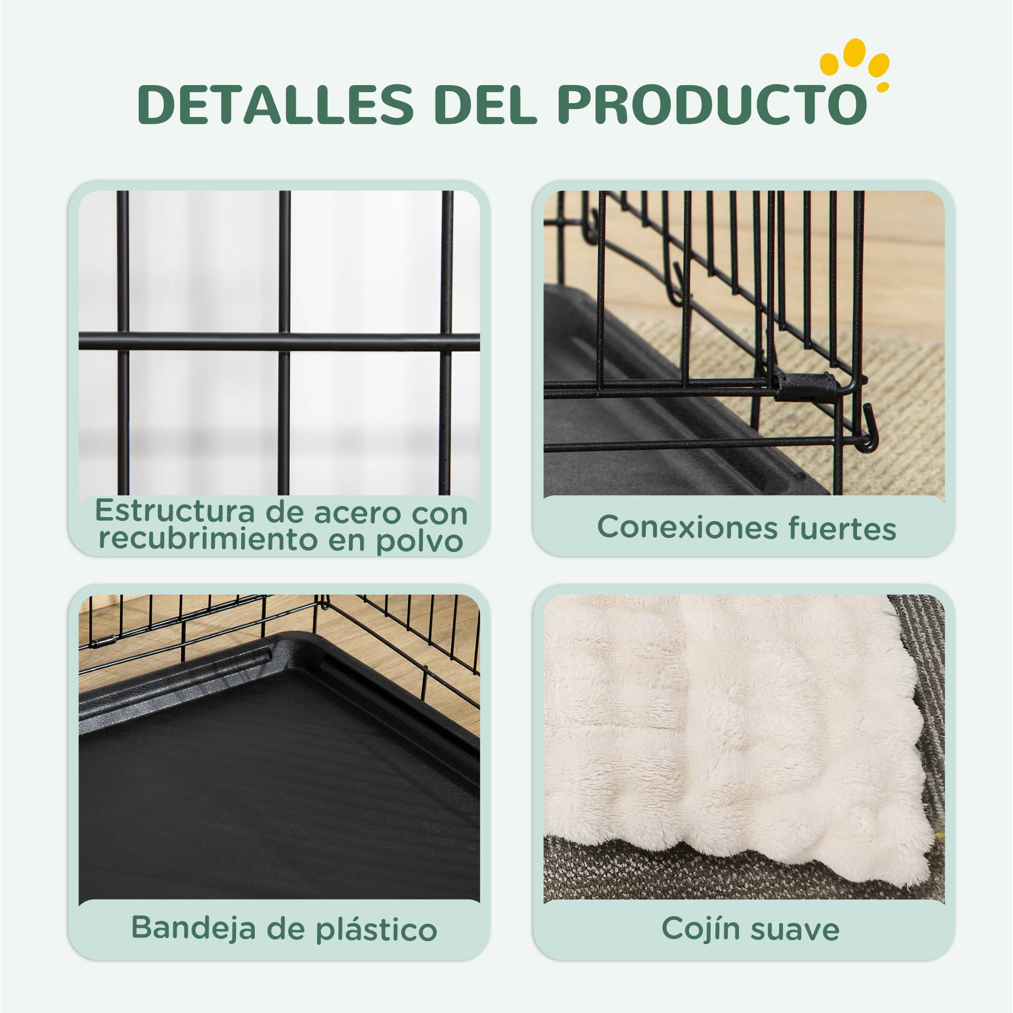 Cage pour chien pliable, coussin, portes, bac amovible, cadre métallique, 75x48,5x53 cm, noir beige - Image 6