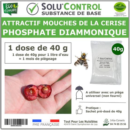 SOLU'CONTROL - Phosphate Diammonique, appât naturel contre les mouches de la cerise - Sachet de 40g