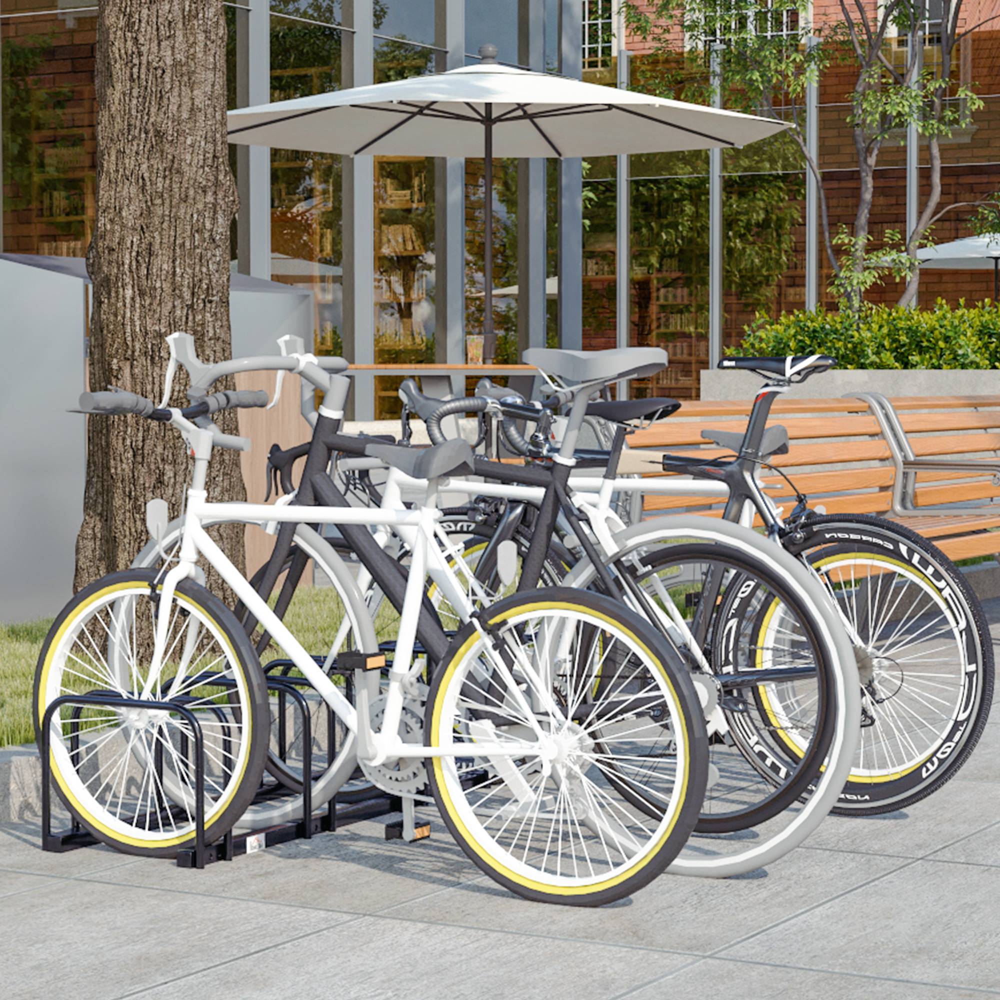 Support pour 5 vélos, pneus jusqu’à 65 mm, acier noir 145 cm, rangement mural ou au sol pour garage - Image 3