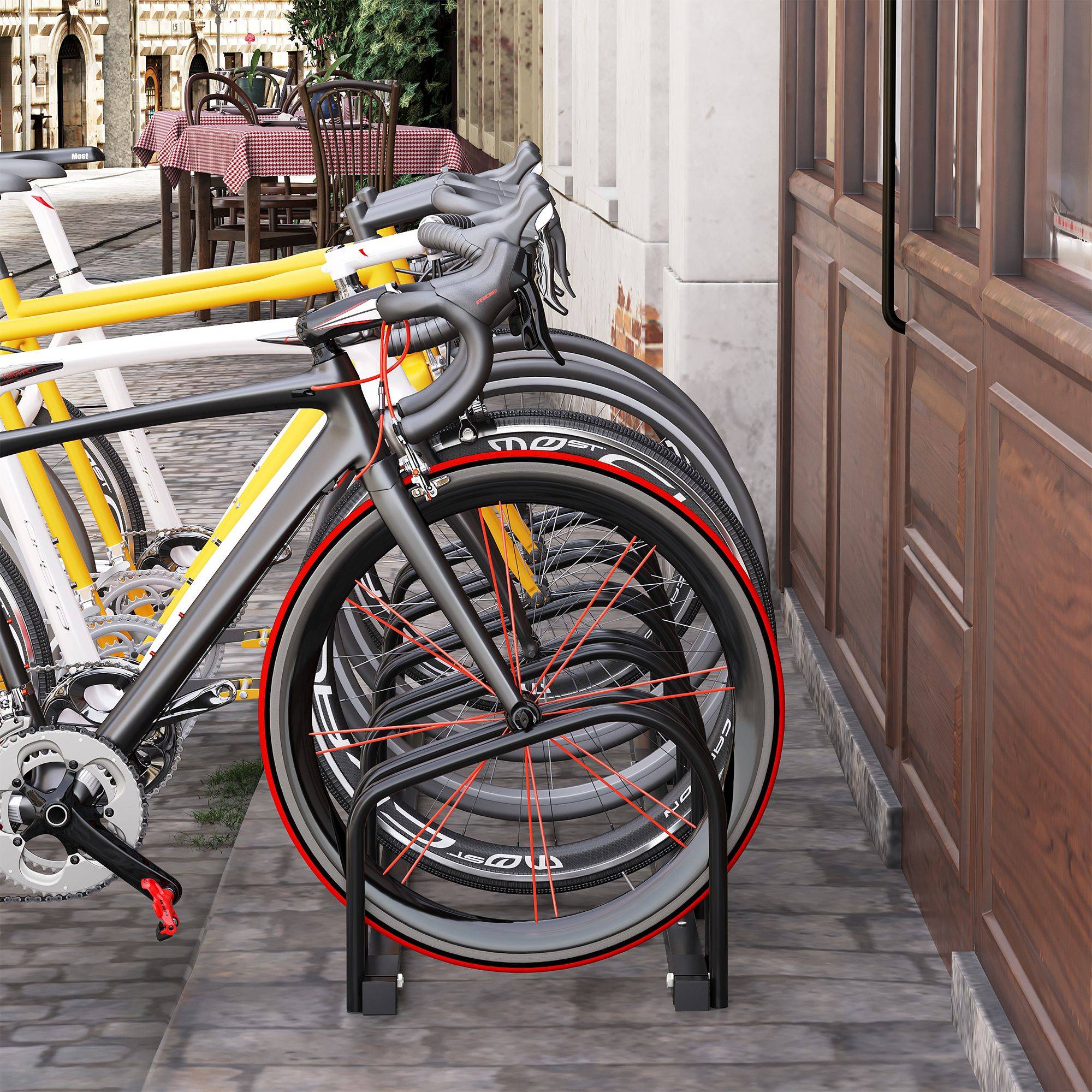 Support pour 5 vélos, pneus jusqu’à 65 mm, acier noir 145 cm, rangement mural ou au sol pour garage - Image 4