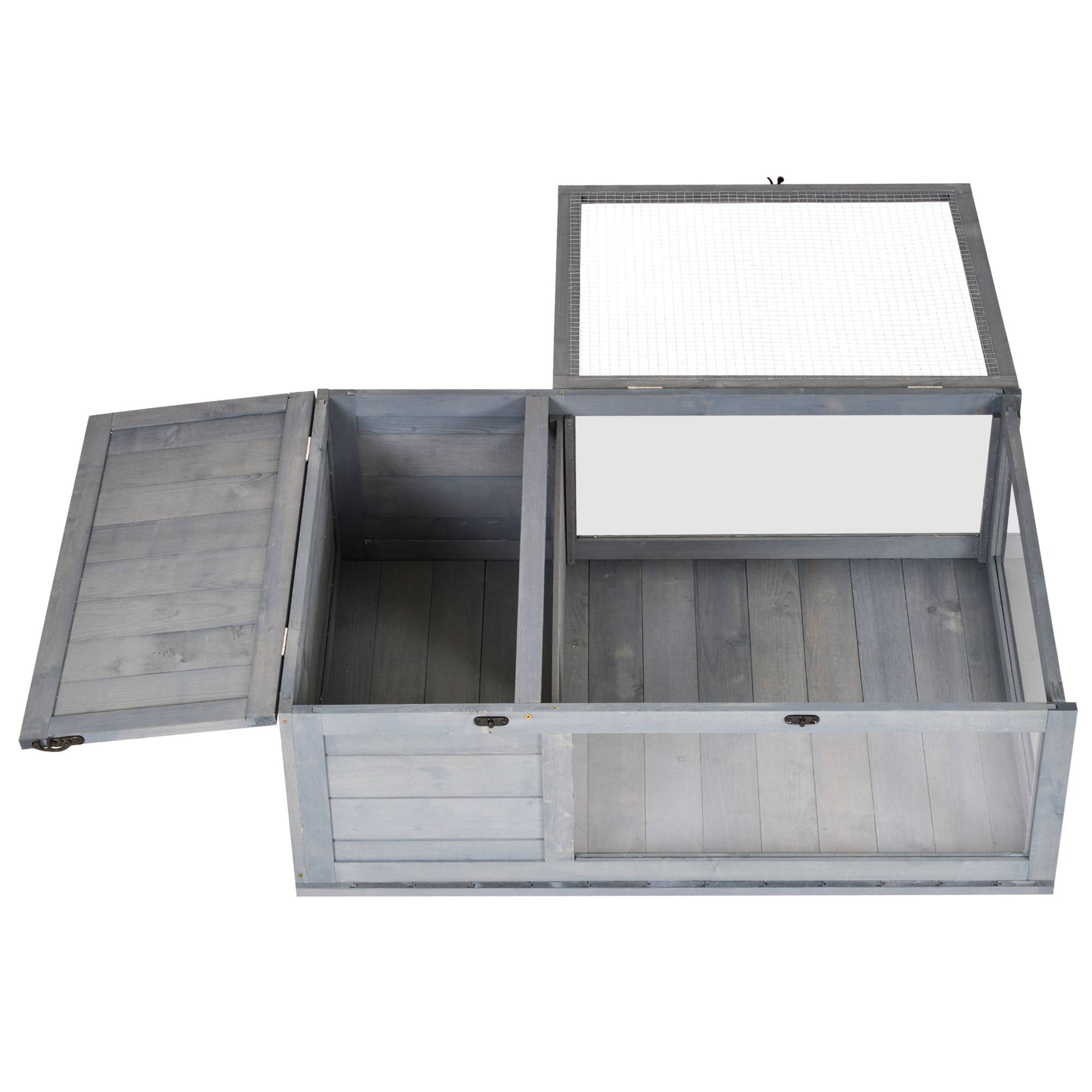 Maison enclos cage habitat pour petit animal tortues avec 2 espaces 91 x 60,5 x 32 cm bois massif gris - Image 2
