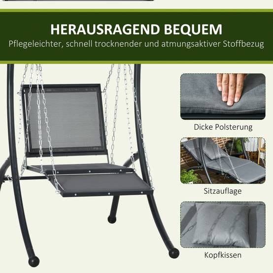 Balancelle de jardin acier extérieur toit inclinable coussin inclus 145x169cm gris - ComfortXL Outdoor Living - Image 8