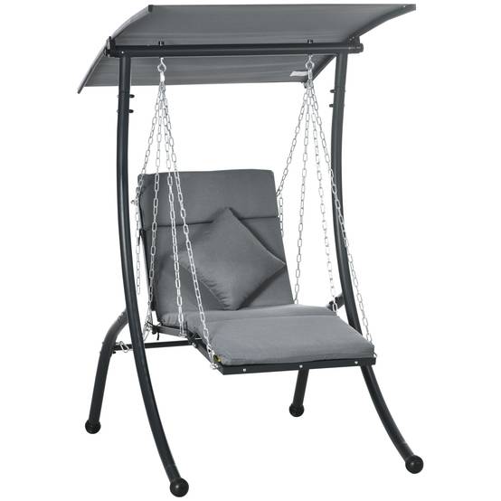 Balancelle de jardin acier extérieur toit inclinable coussin inclus 145x169cm gris - ComfortXL Outdoor Living - Image 1