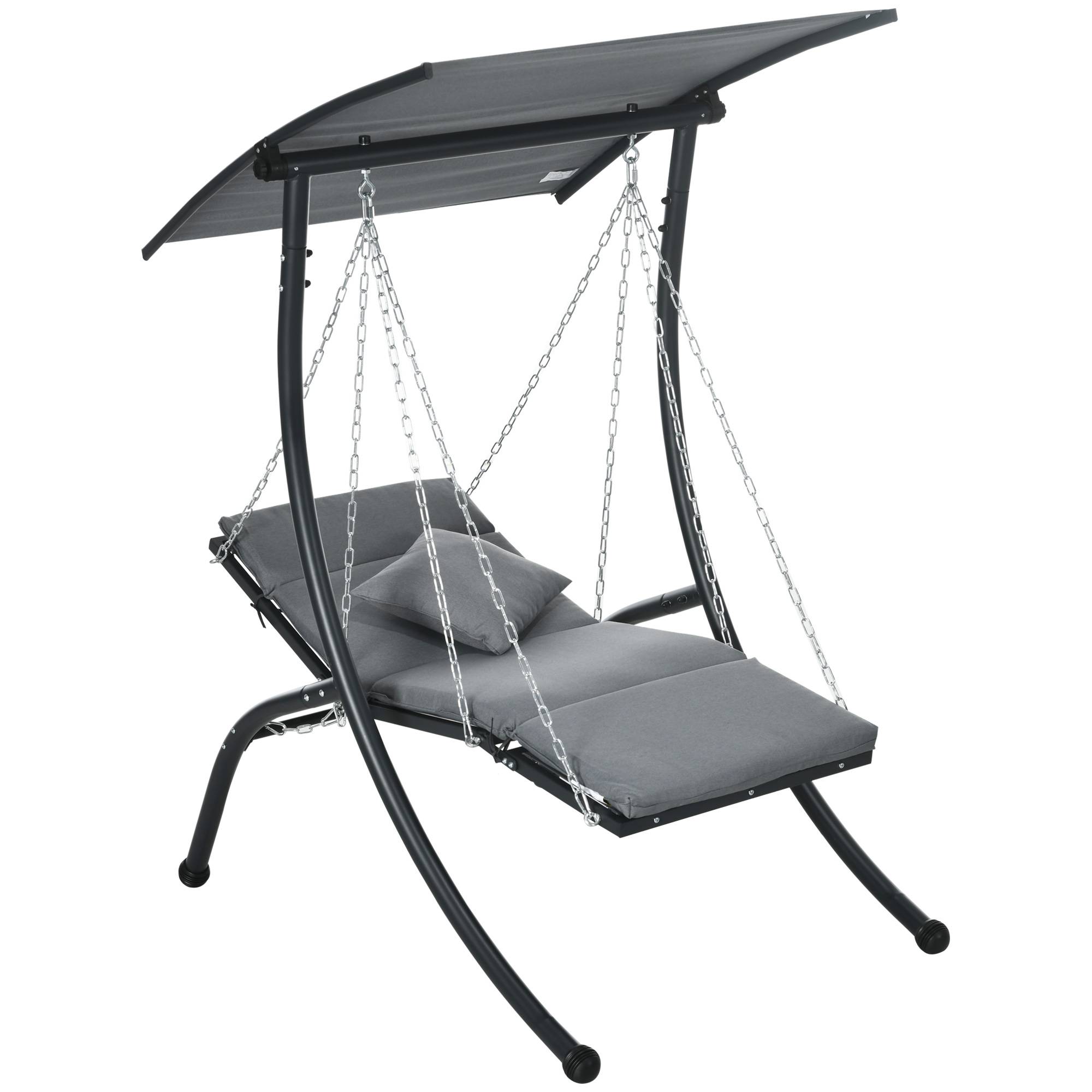 Balancelle de jardin acier extérieur toit inclinable coussin inclus 145x169cm gris - ComfortXL Outdoor Living - Image 2