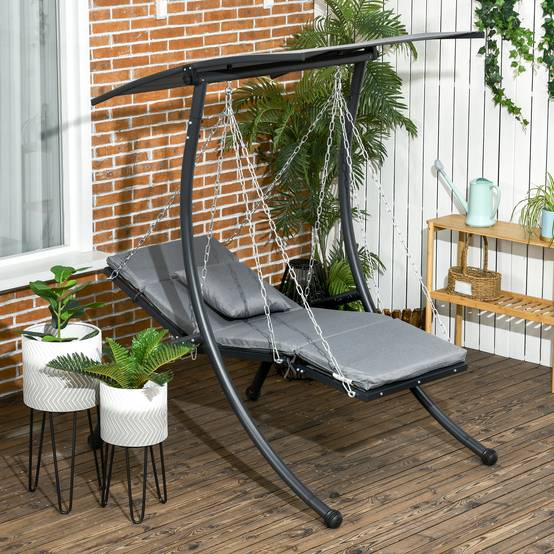 Balancelle de jardin acier extérieur toit inclinable coussin inclus 145x169cm gris - ComfortXL Outdoor Living - Image 4