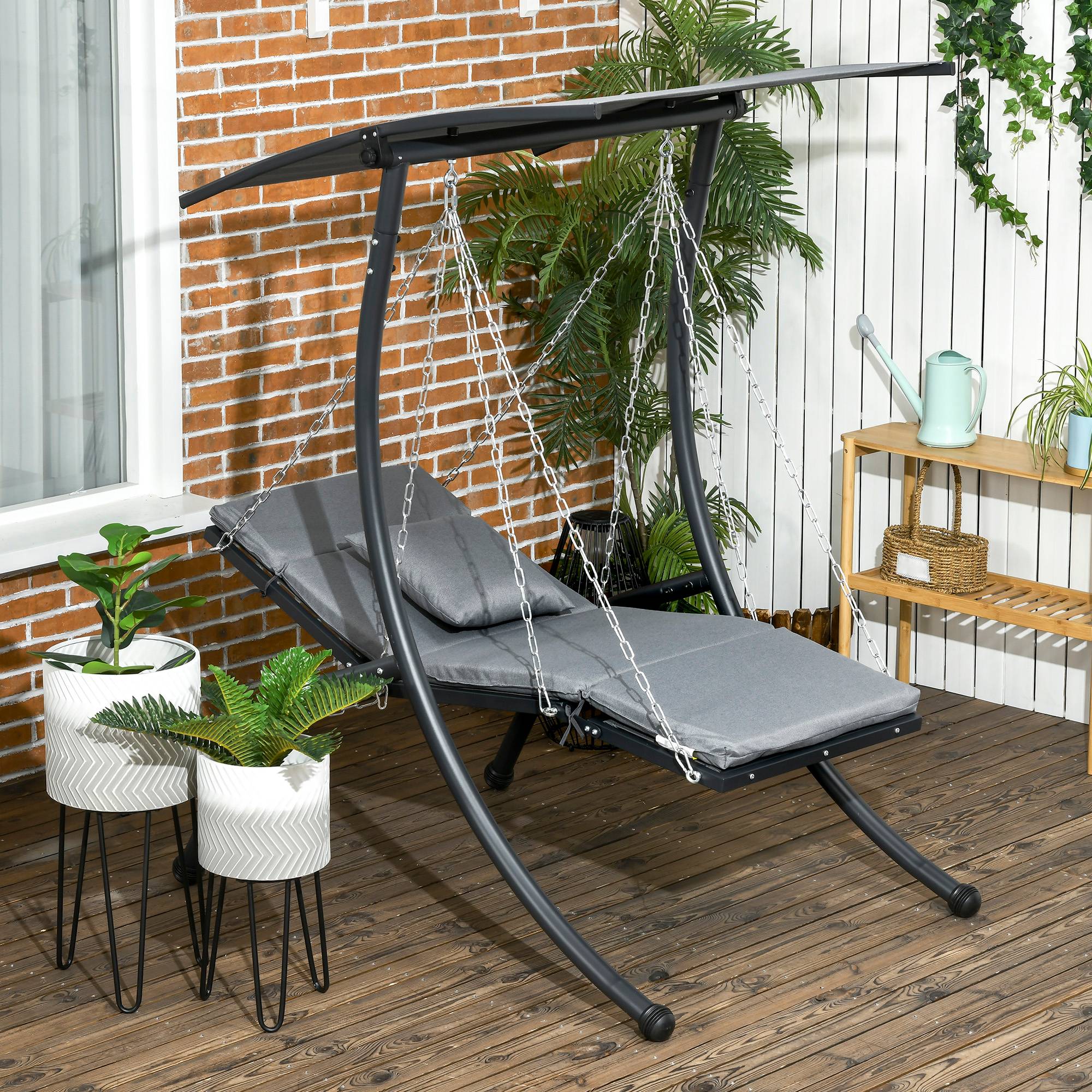 Balancelle de jardin acier extérieur toit inclinable coussin inclus 145x169cm gris - ComfortXL Outdoor Living - Image 4