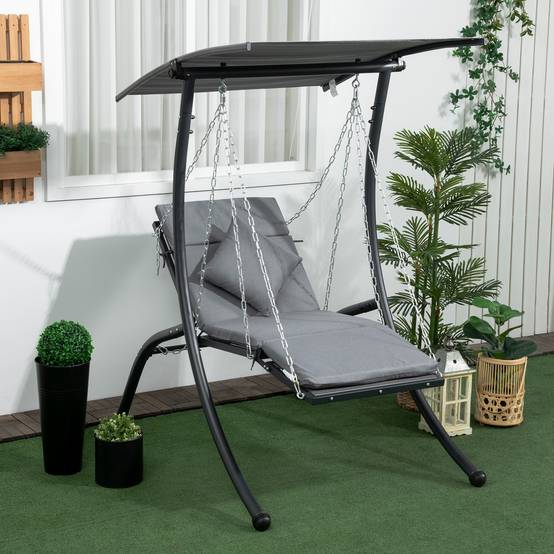Balancelle de jardin acier extérieur toit inclinable coussin inclus 145x169cm gris - ComfortXL Outdoor Living - Image 3