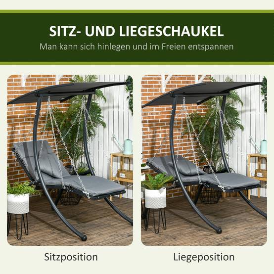 Balancelle de jardin acier extérieur toit inclinable coussin inclus 145x169cm gris - ComfortXL Outdoor Living - Image 6