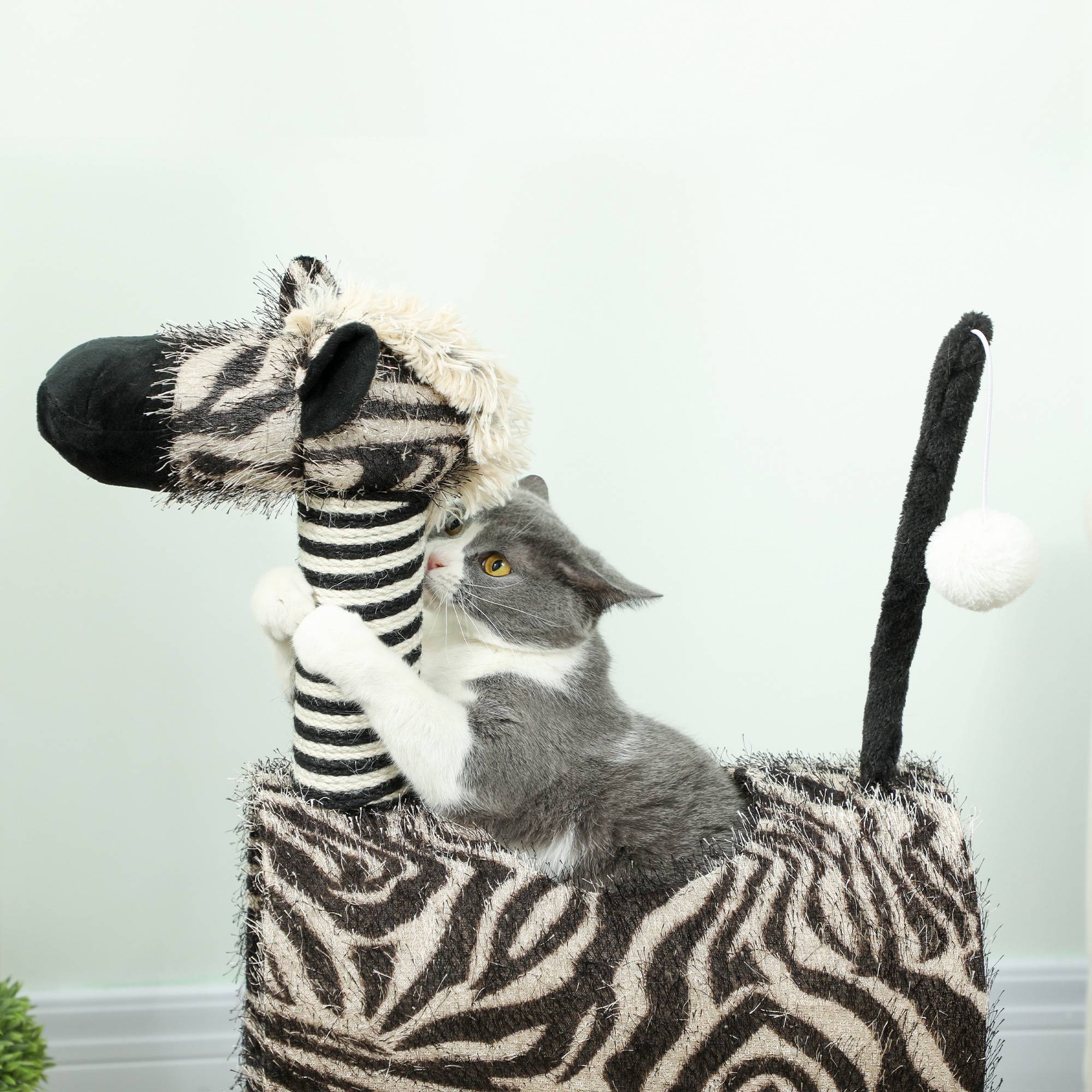 Arbre à Chat Design Zèbre Tunnel Griffoir Jute Jeu Repos 93cm Noir Blanc - ComfortXL Pet Living - Image 7