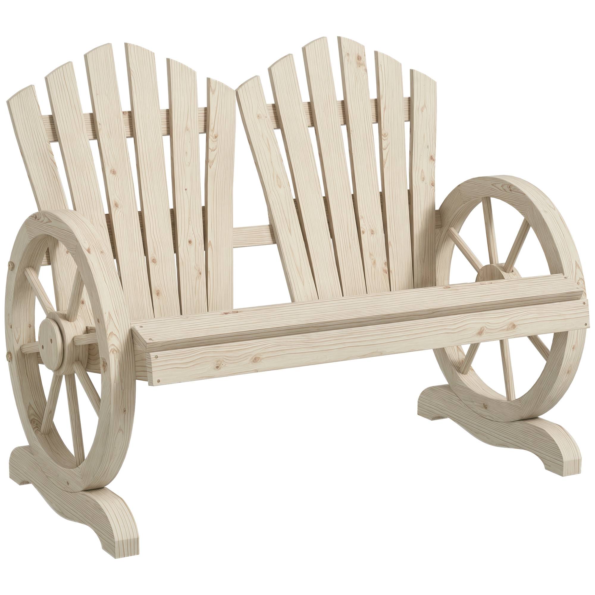 Banc de jardin, motif roue de chariot, pour 2 personnes, en bois naturel - Image 1