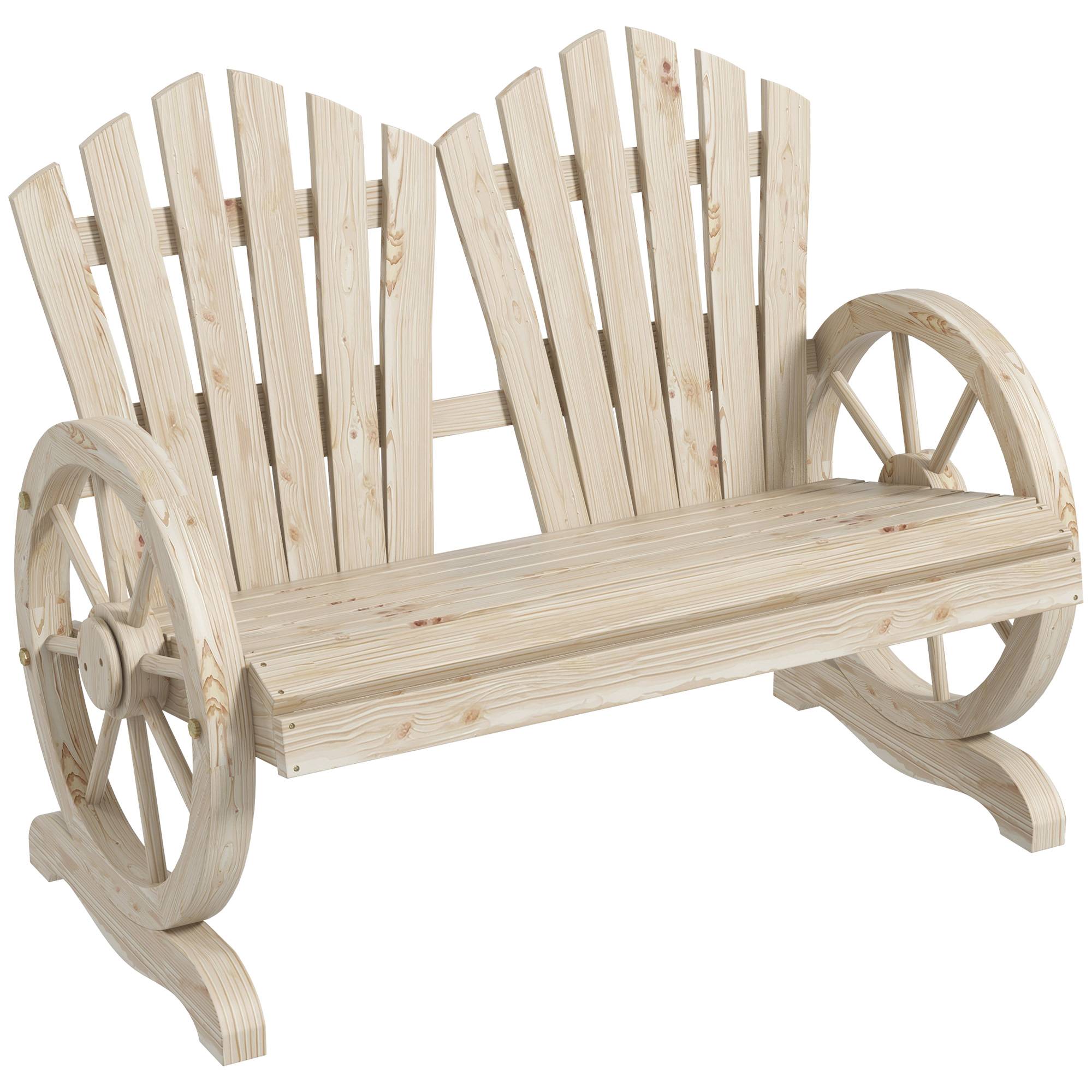 Banc de jardin, motif roue de chariot, pour 2 personnes, en bois naturel - Image 2