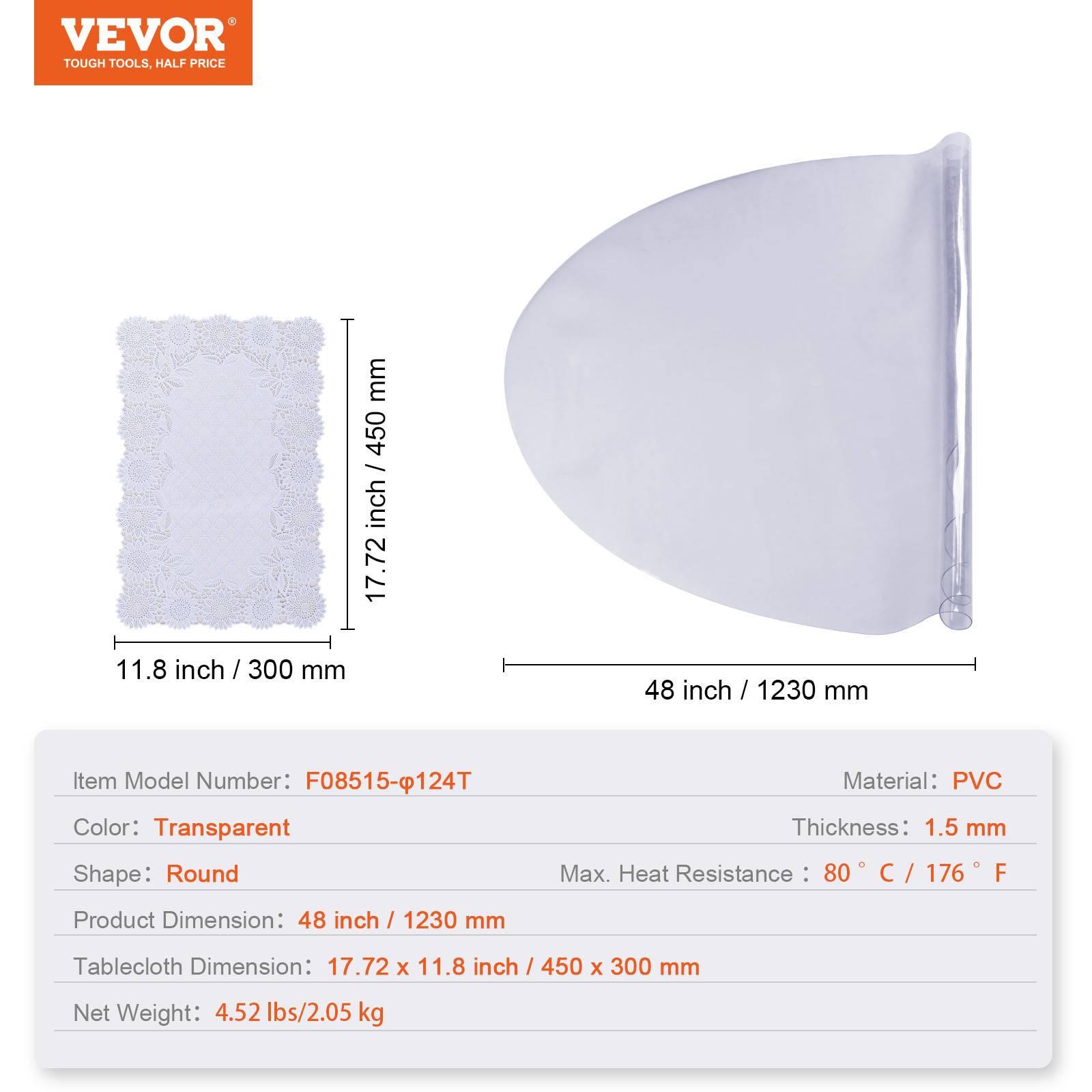 Vevor - VEVOR Nappe Ronde Transparente Film de Table en PVC 123 cm Protection de Table - Image 7