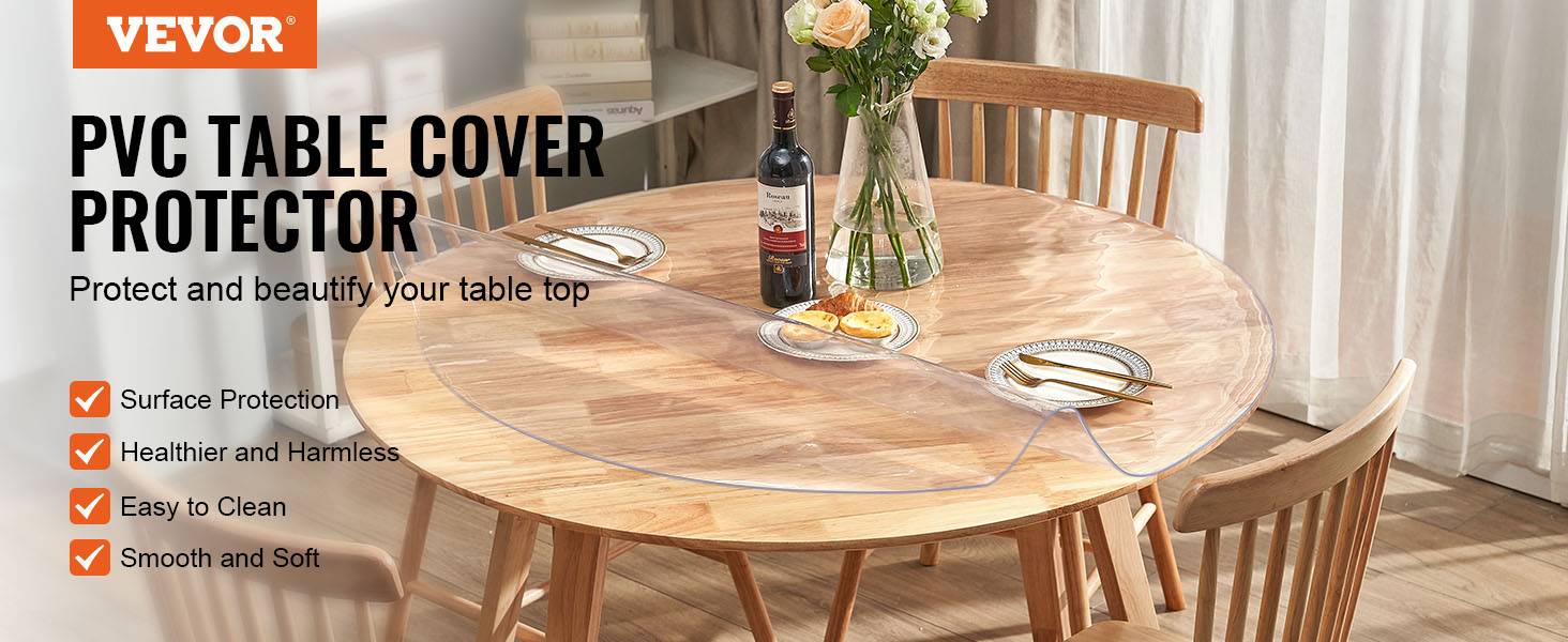 Vevor - VEVOR Nappe Ronde Transparente Film de Table en PVC 123 cm Protection de Table - Image 9