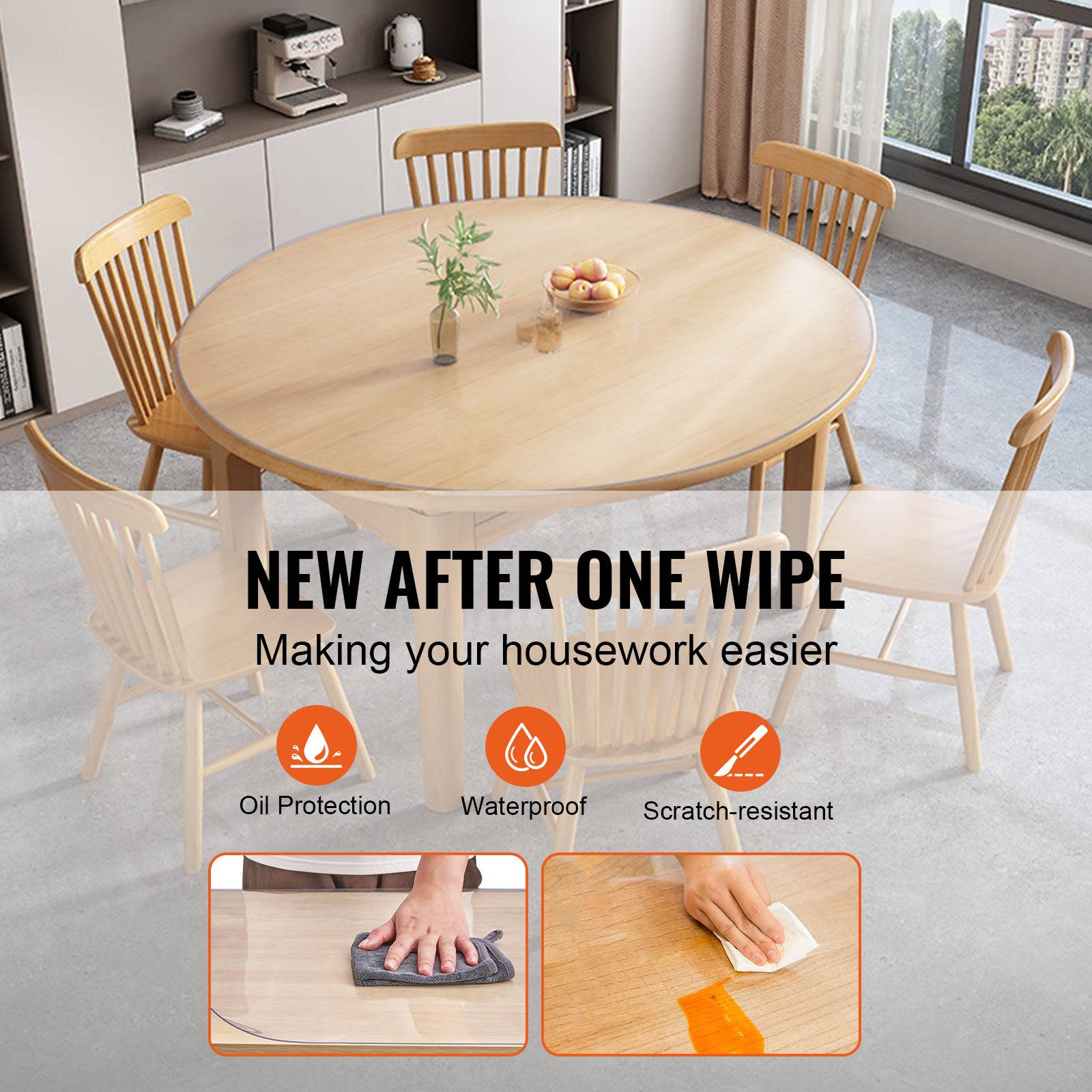 Vevor - VEVOR Nappe Ronde Transparente Film de Table en PVC 123 cm Protection de Table - Image 4