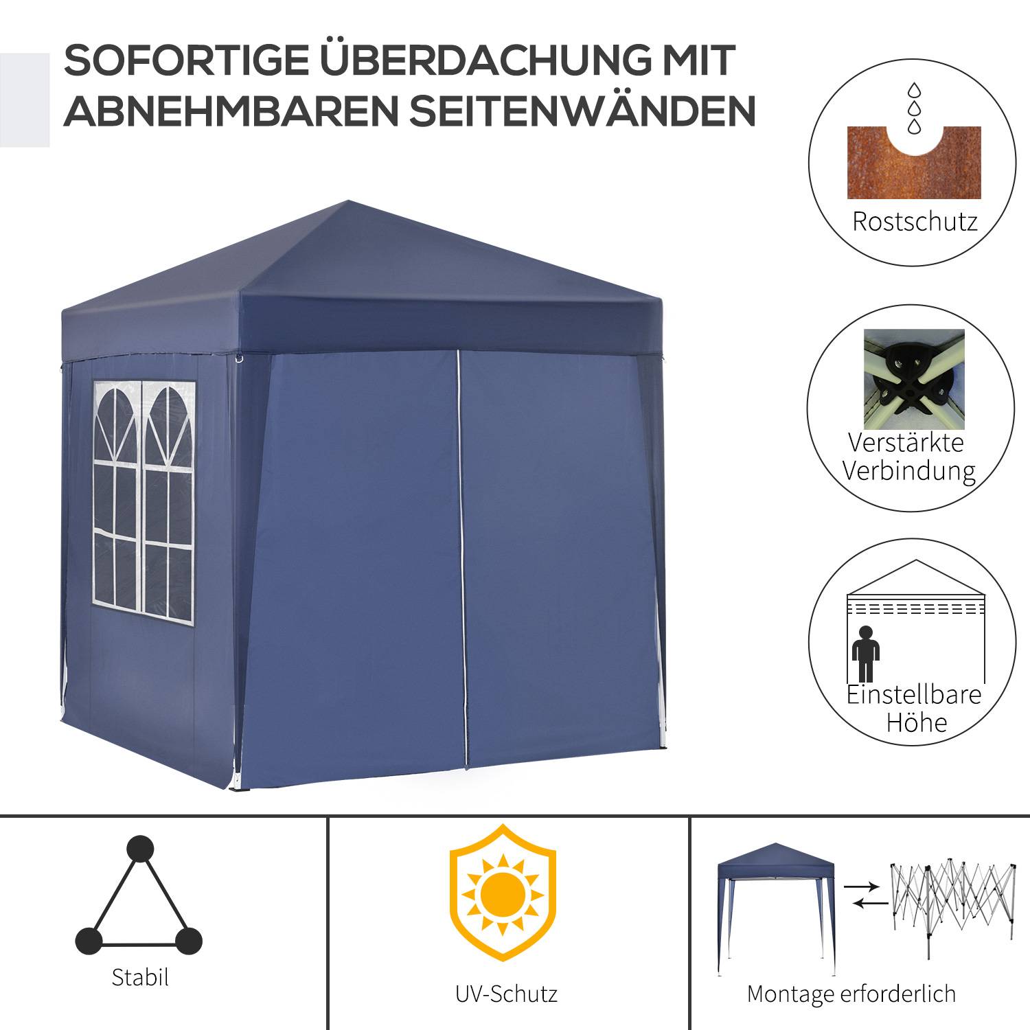 Tonnelle pliante acier tissu Oxford pour extérieur abri anti-UV 2x2m bleu - ComfortXL Outdoor Living - Image 6