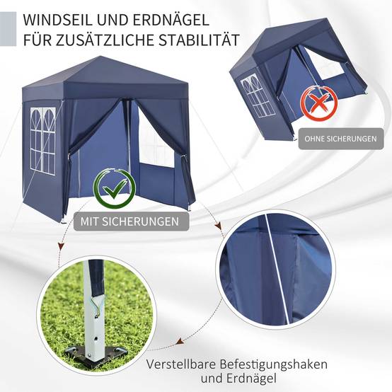 Tonnelle pliante acier tissu Oxford pour extérieur abri anti-UV 2x2m bleu - ComfortXL Outdoor Living - Image 7