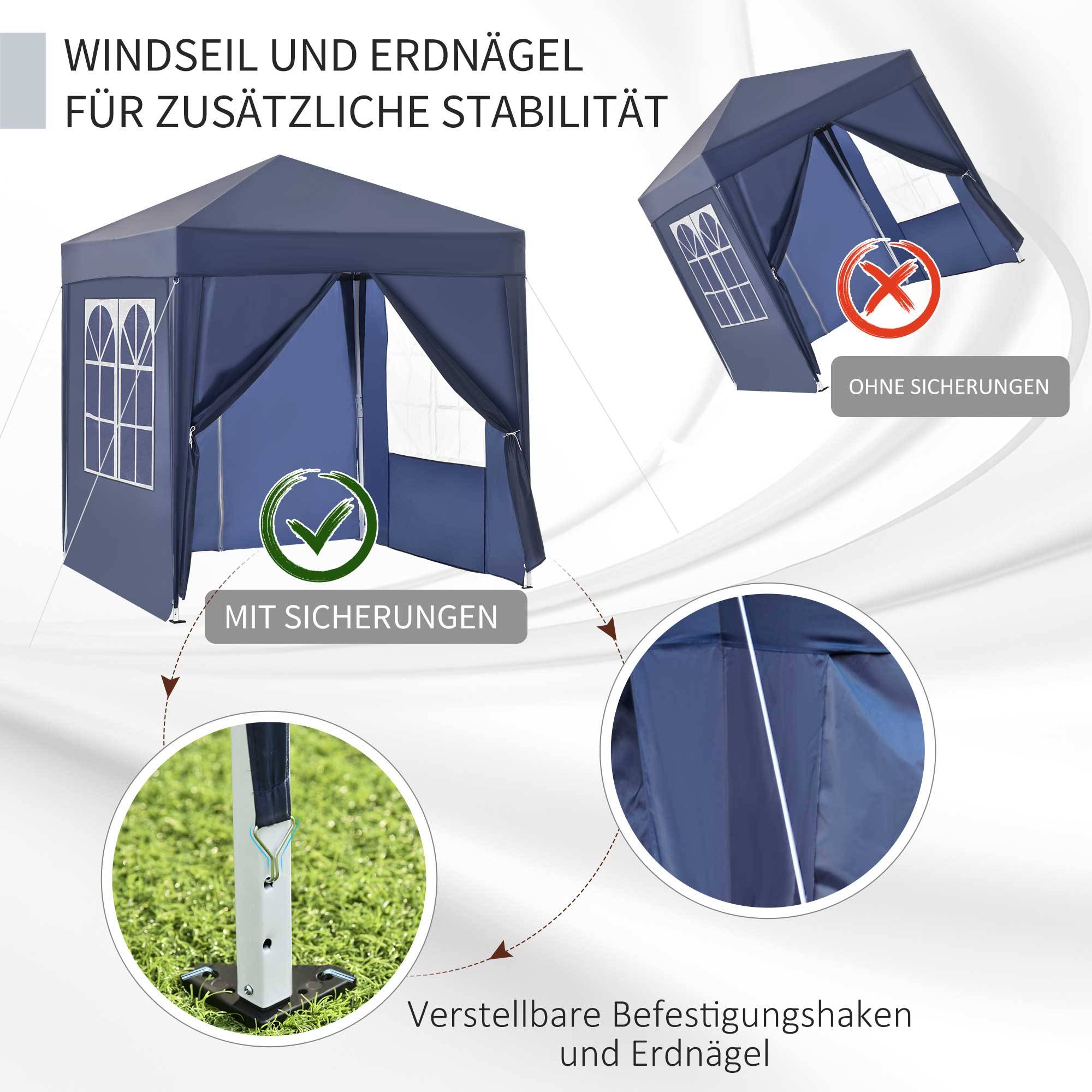 Tonnelle pliante acier tissu Oxford pour extérieur abri anti-UV 2x2m bleu - ComfortXL Outdoor Living - Image 7
