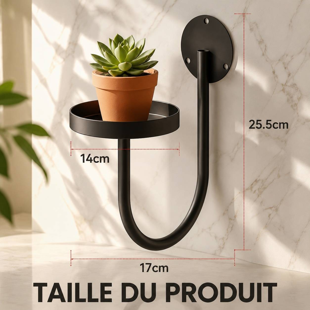 Lot de 3 Supports Muraux Métal Noir Pour Plantes Décoration Intérieure Extérieure - Image 3
