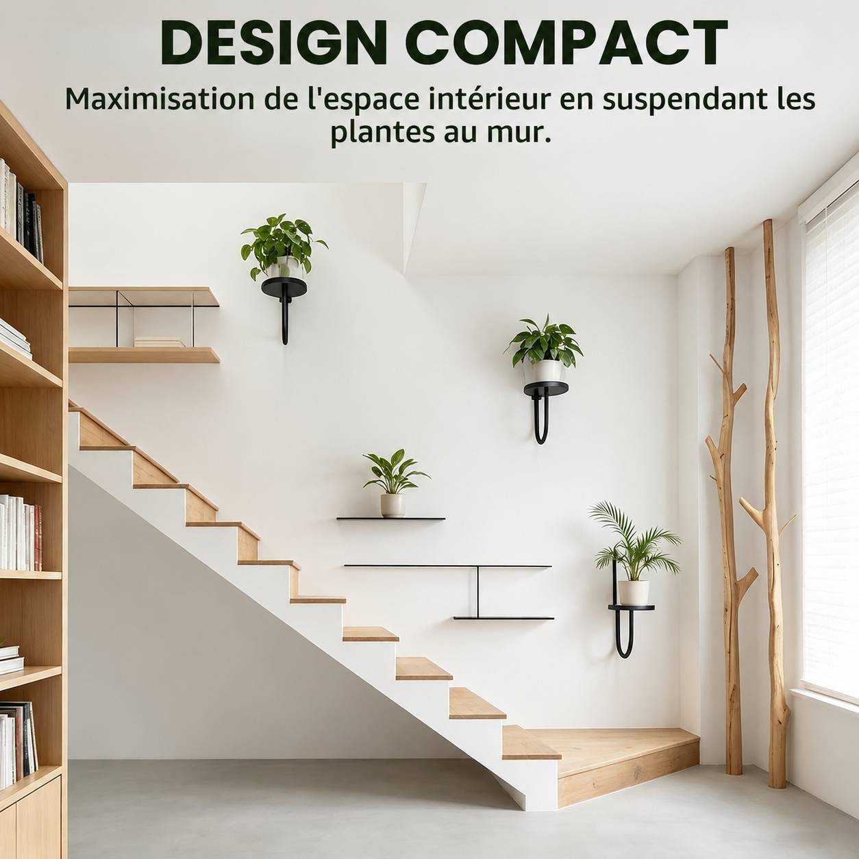 Lot de 3 Supports Muraux Métal Noir Pour Plantes Décoration Intérieure Extérieure - Image 5