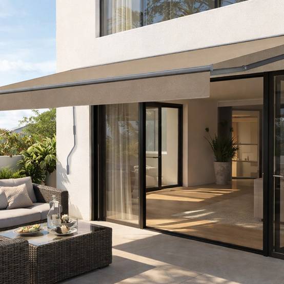 Store banne manuel 3,95 x 3 m en aluminium avec toile taupe ADRO - Image 2