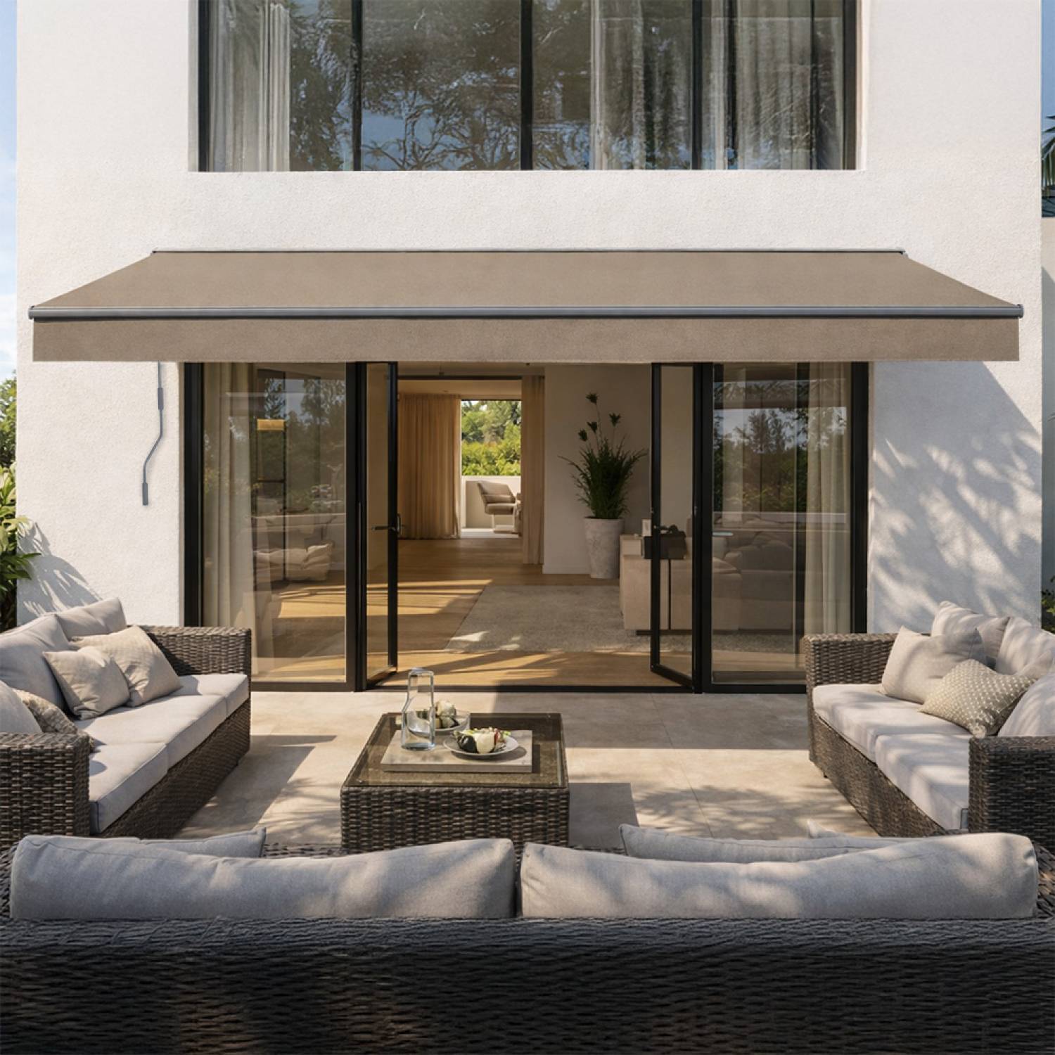 Store banne manuel 3,95 x 3 m en aluminium avec toile taupe ADRO - Image 3