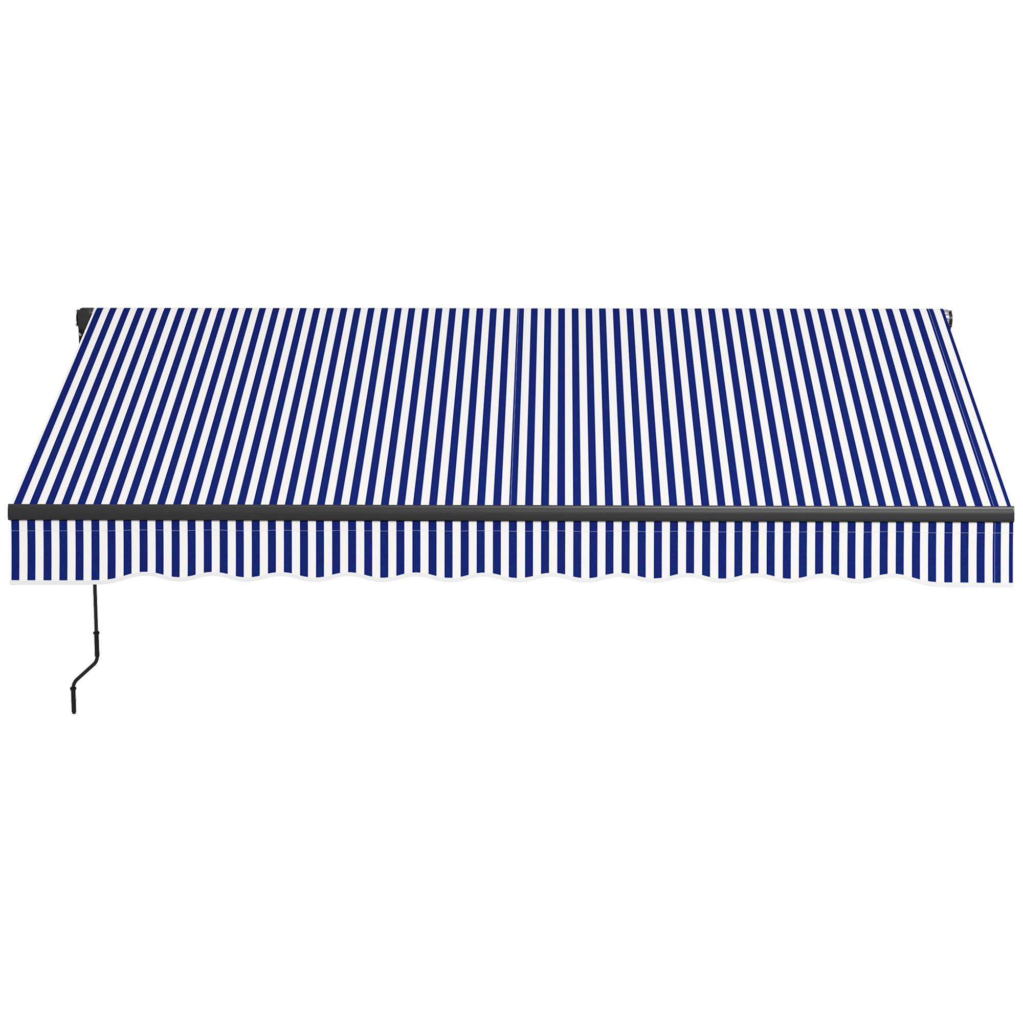 Store banne manuel rétractable store pour balcon inclinaison réglable manivelle cadre en aluminium polyester bleu blanc - Image 2