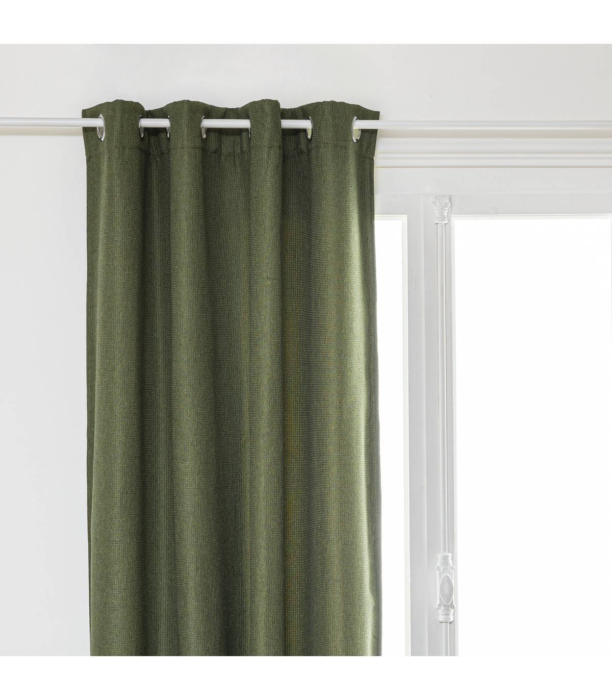 Atmosphera - Rideau à œillets Occultant Tissu Chenille Vert kaki 140 x 260 cm - Image 1