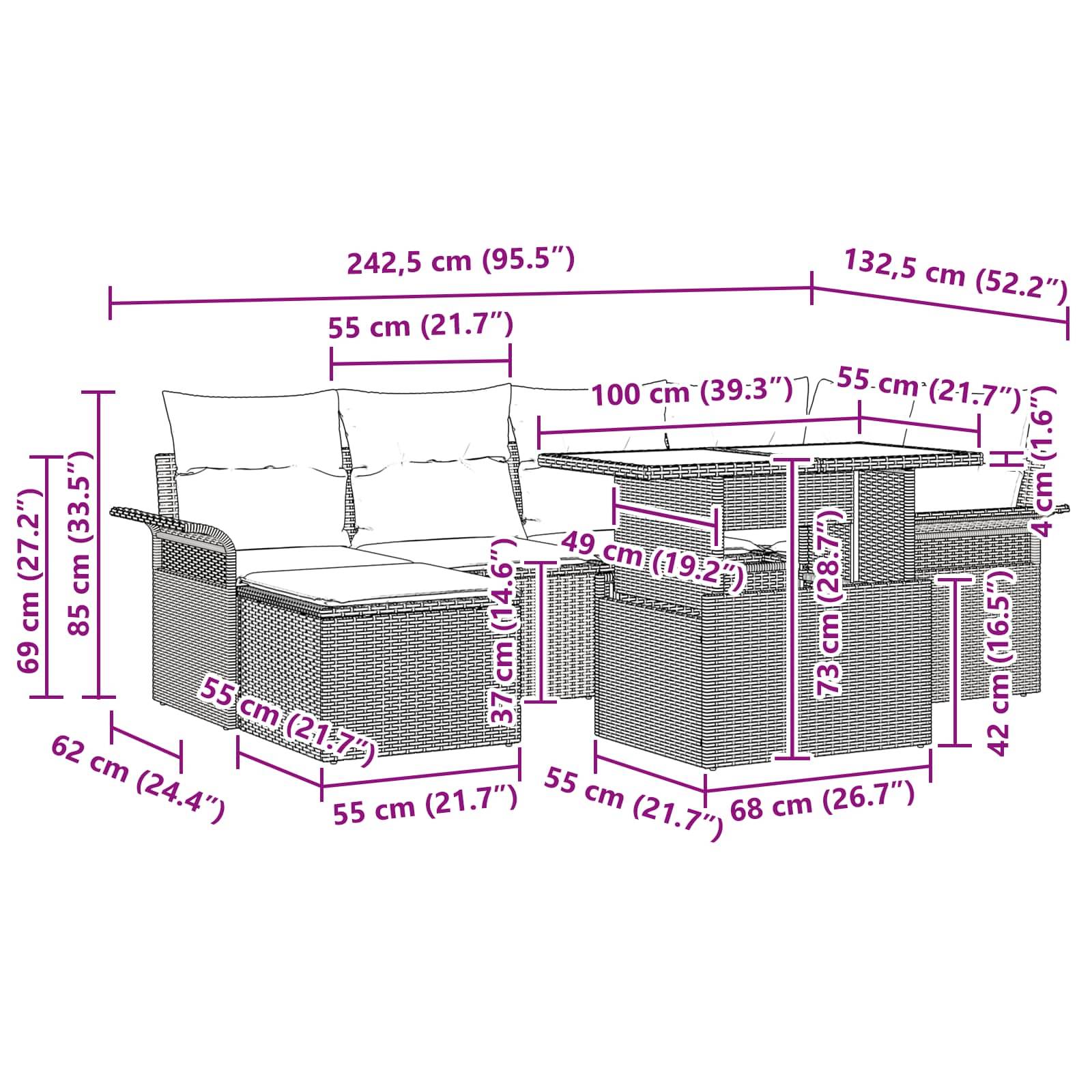 Vidaxl - Ensemble de canapé de jardin 7 pcs Marron polyrotin vidaXL 3348320 - Image 3