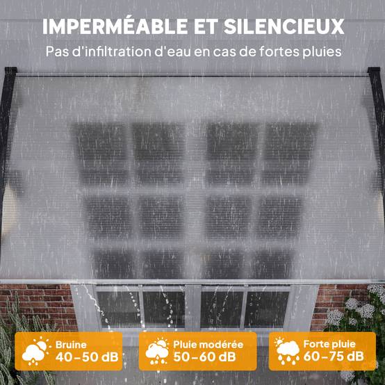 Auvent de porte d'entrée toit marquise en polycarbonate protection contre pluie neige UV 0,9 x 1,5 m, transparente - Image 7