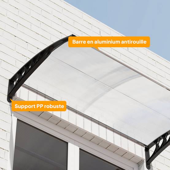 Auvent de porte d'entrée toit marquise en polycarbonate protection contre pluie neige UV 0,9 x 1,5 m, transparente - Image 10