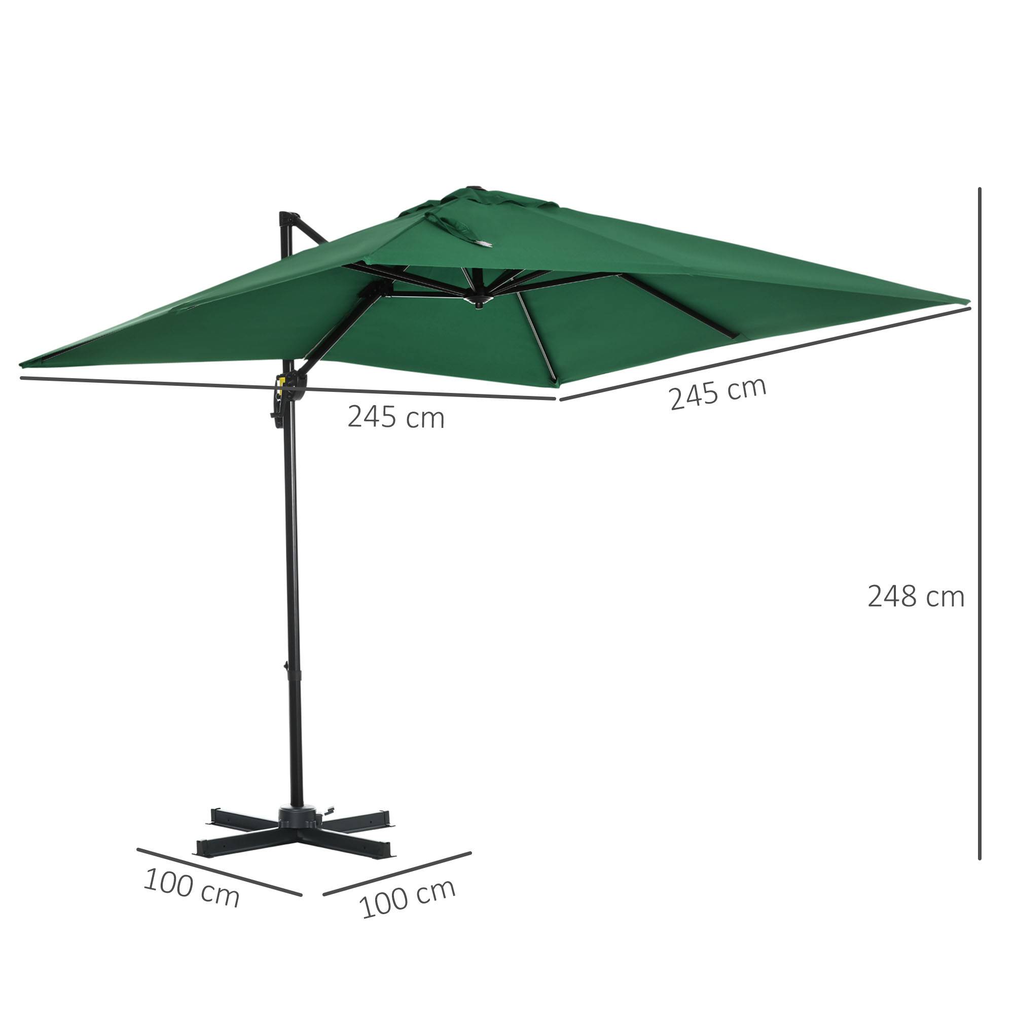 Parasol de jardin à manivelle 2,5 x 2,5 m avec rotation à 360° et abat-jour réglable, vert - Image 5