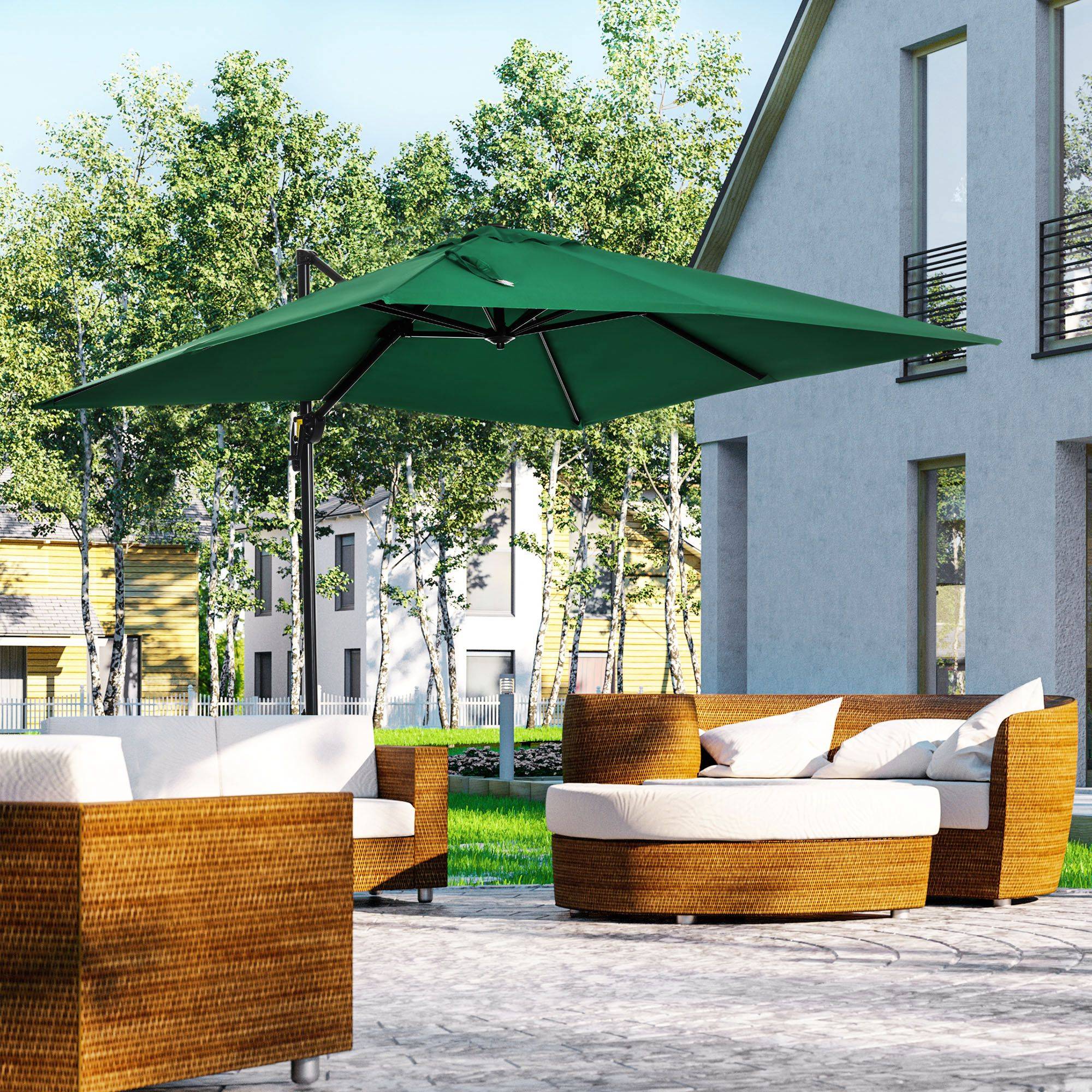 Parasol de jardin à manivelle 2,5 x 2,5 m avec rotation à 360° et abat-jour réglable, vert - Image 4
