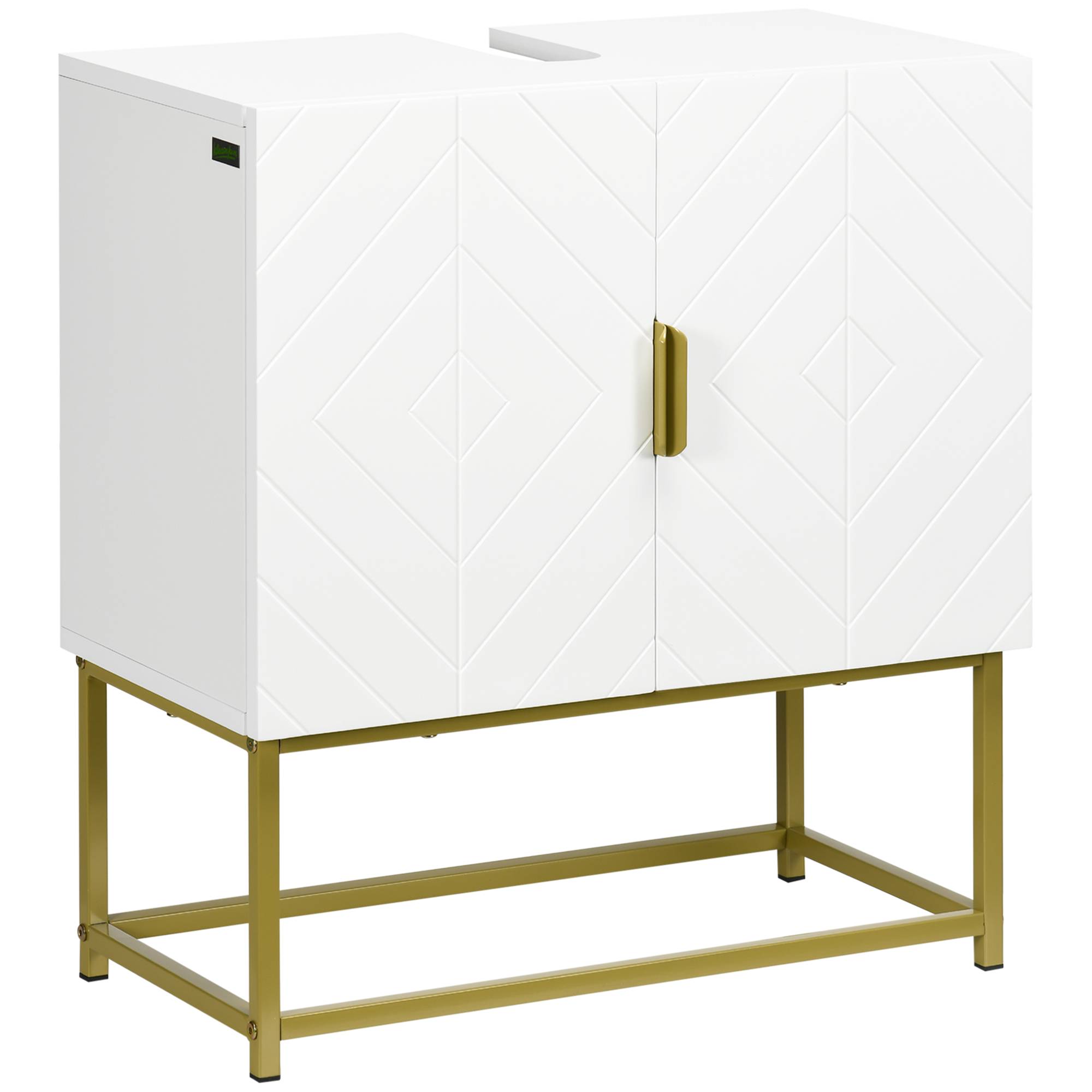 Sans Marque - Meuble sous lavabo meuble salle bain placard double porte pieds acier doré 60x30x65 cm blanc - Image 1