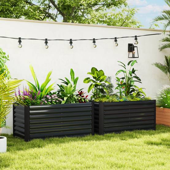 Bac surélevé set 2, jardinière extra profonde, métal, 120x60x60 cm, gris foncé - Image 4