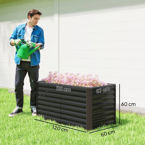 Bac surélevé set 2, jardinière extra profonde, métal, 120x60x60 cm, gris foncé - Image 5