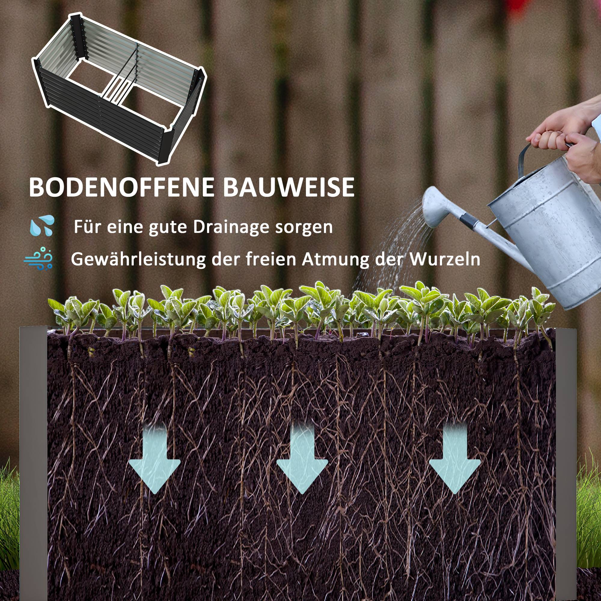 Bac surélevé set 2, jardinière extra profonde, métal, 120x60x60 cm, gris foncé - Image 7