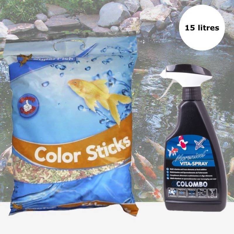 Pack Mix Sticks 15 L + Spray Vitaminé – Poissons de Bassin et Koï