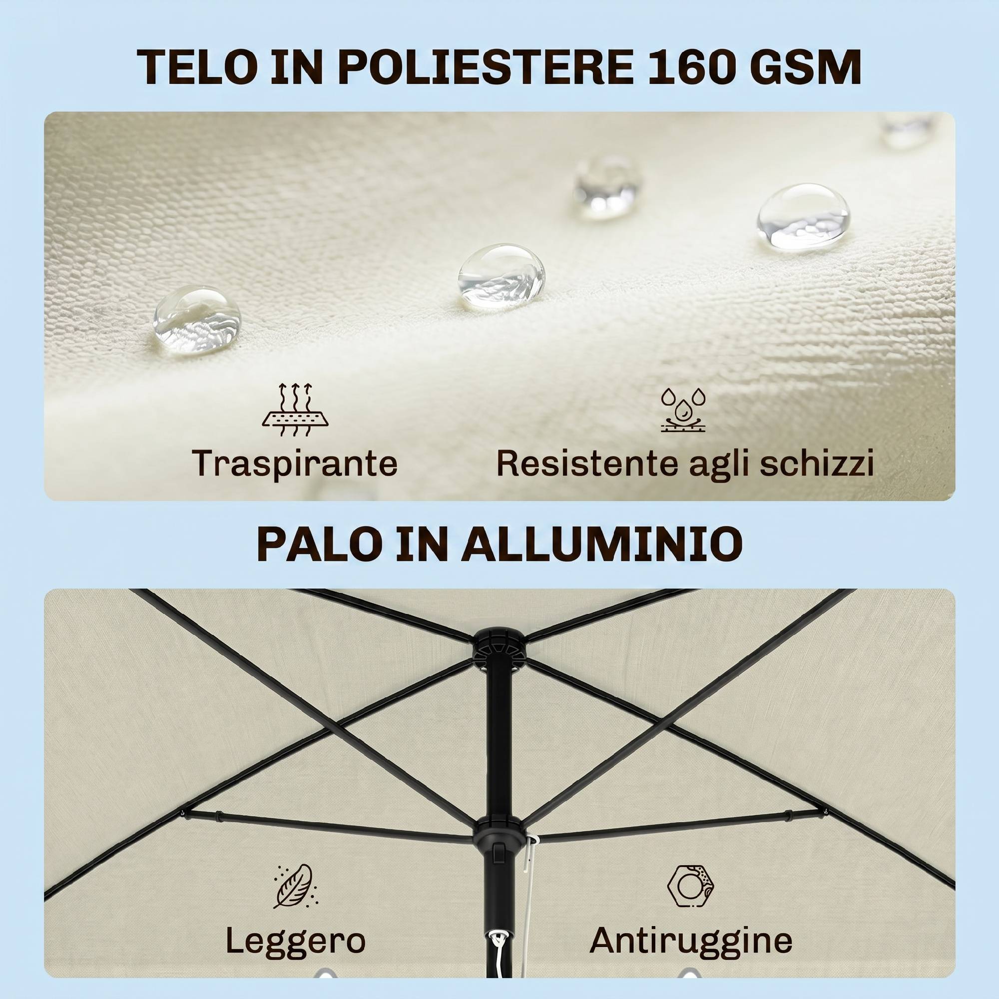 Parasol de terrasse rectangulaire en aluminium beige, 2 x 1,3 x 2,5 m, avec fonction d'inclinaison - Image 6