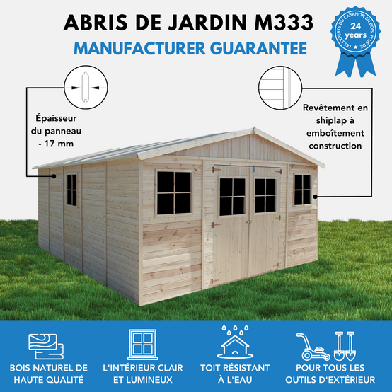 Timbela - Abri de jardin en bois Exterieur H246x418x522 cm / 20 m² avec les planchers imprégné - Maison de jardin - 17 mm d’épaisseur - Timbela M333 +M333G - Image 8