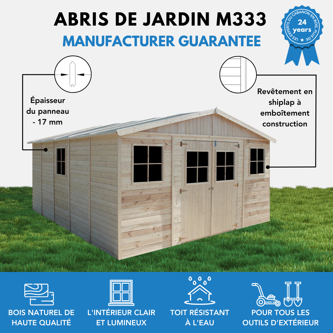 Timbela - Abri de jardin en bois Exterieur H246x418x522 cm / 20 m² avec les planchers imprégné - Maison de jardin - 17 mm d’épaisseur - Timbela M333 +M333G - Image 8