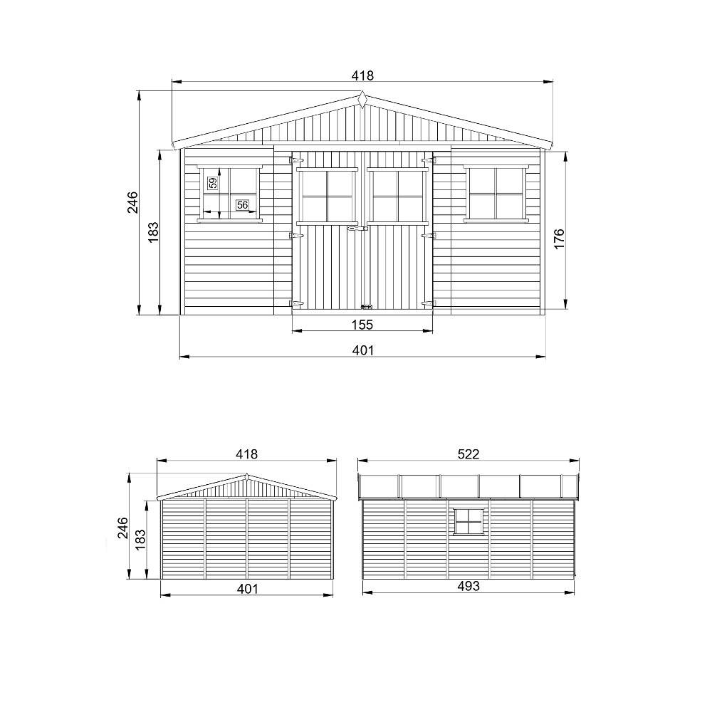Timbela - Abri de jardin en bois Exterieur H246x418x522 cm / 20 m² avec les planchers imprégné - Maison de jardin - 17 mm d’épaisseur - Timbela M333 +M333G - Image 5