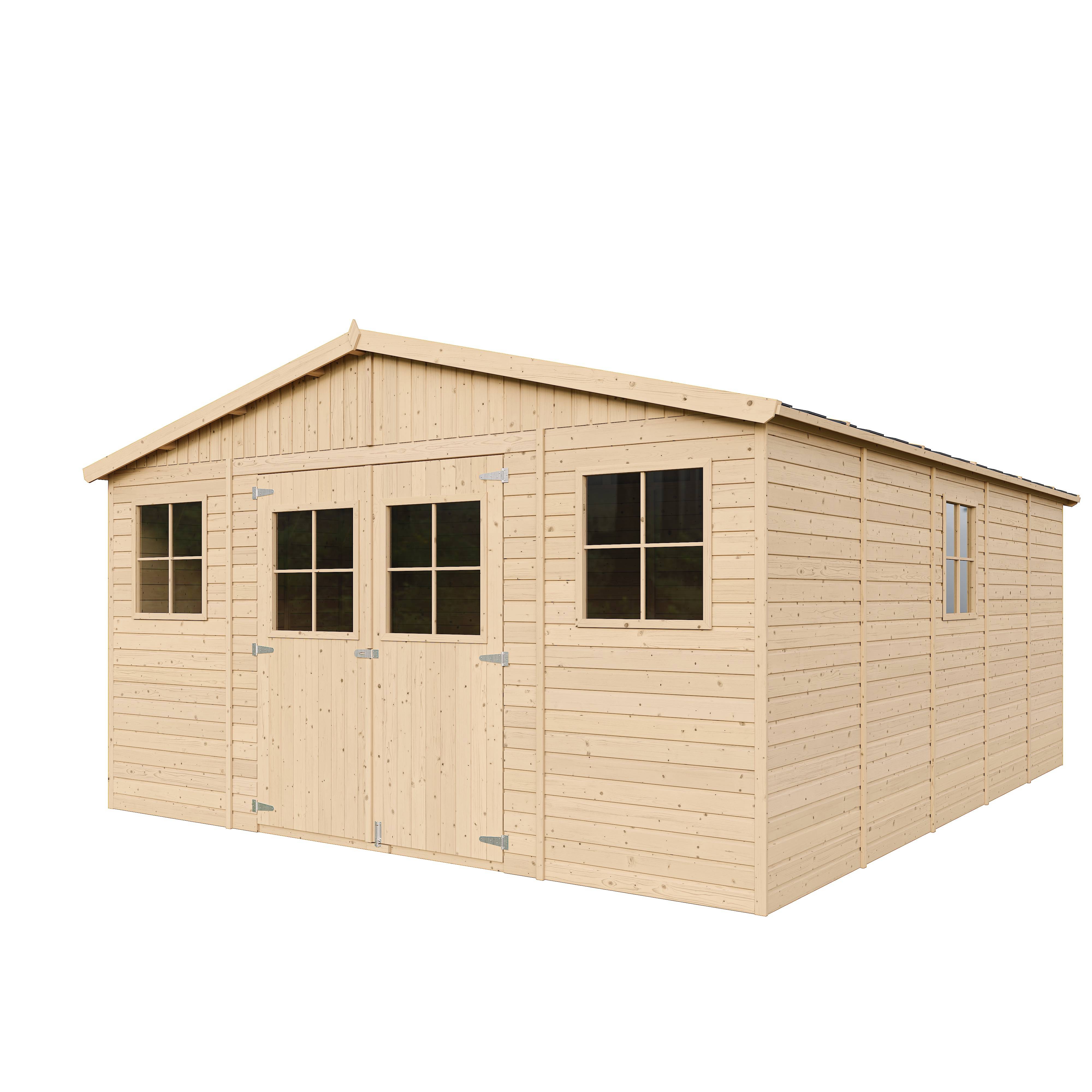 Timbela - Abri de jardin en bois Exterieur H246x418x522 cm / 20 m² avec les planchers imprégné - Maison de jardin - 17 mm d’épaisseur - Timbela M333 +M333G - Image 4