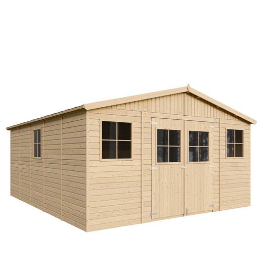 Timbela - Abri de jardin en bois Exterieur H246x418x522 cm / 20 m² avec les planchers imprégné - Maison de jardin - 17 mm d’épaisseur - Timbela M333 +M333G - Image 2