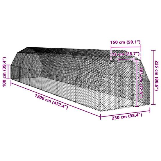 Poulailler acier argent 2,5 x 12 x 2,25 m - Prolenta premium p3429.3 - Image 8
