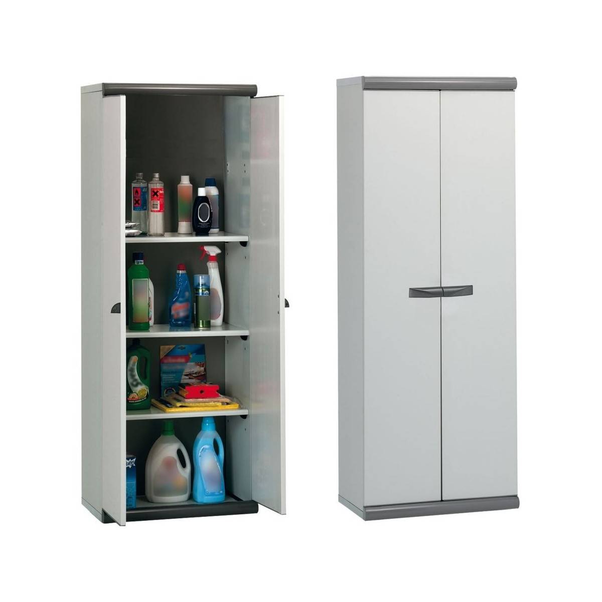 Armoire en résine 2 portes 3 étagères ajustables PVC résistant UV gel L63 x P39 x H168 cm BRIXO - Image 1
