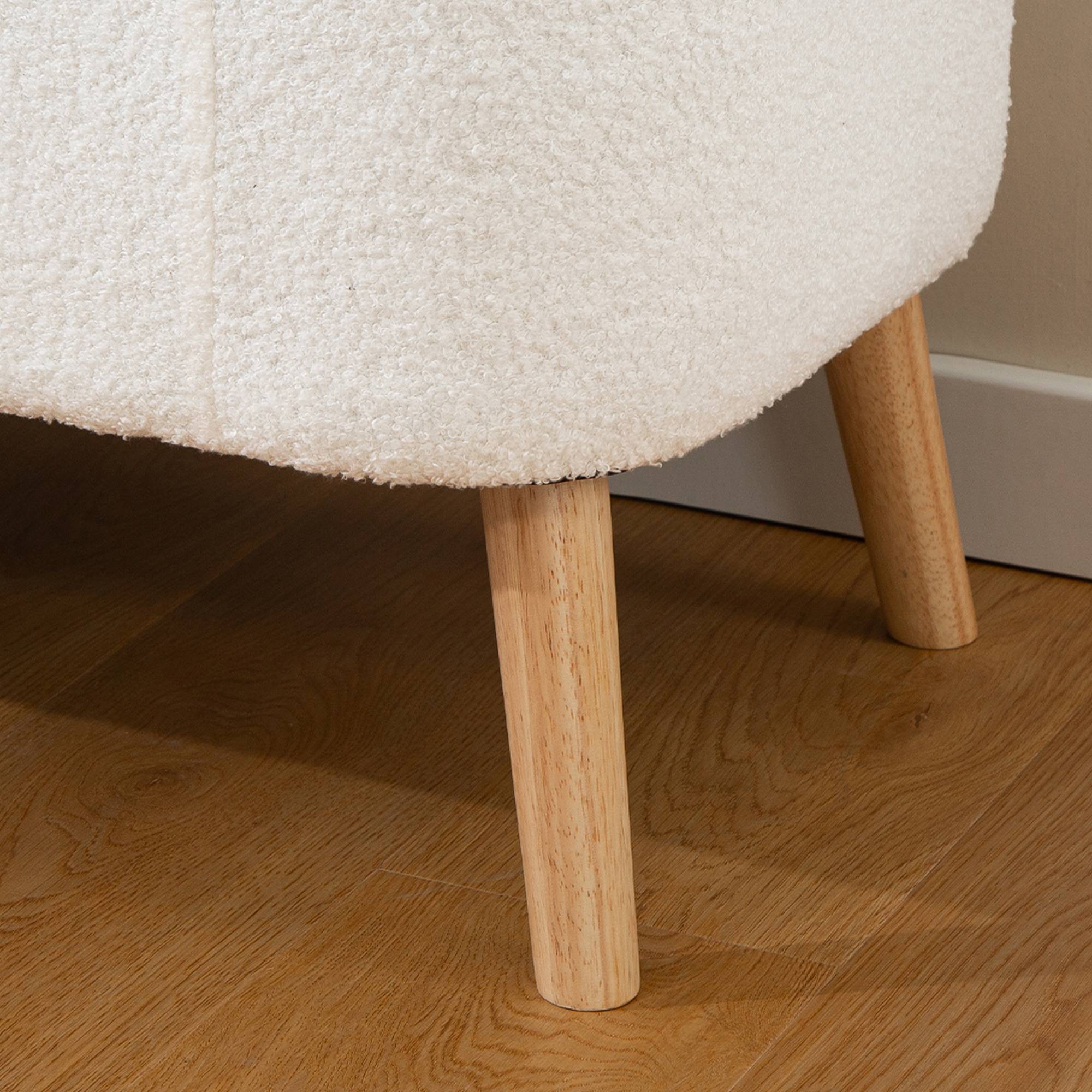 Banc de rangement, avec un espace de rangement de 65 L, en tissu polaire effet peluche, en bois d'hévéa, 120 x 42 x 45 cm, blanc crème - Image 10