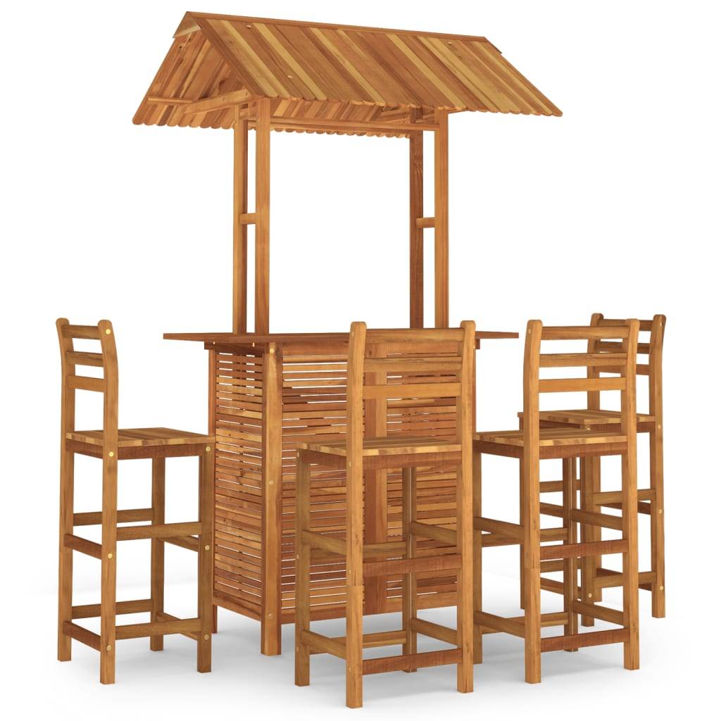 Grand Bar d'Extérieur Couvert 5 Pièces en Acacia Massif Résistant avec Tabourets Hauts Confortables Brun – ComfortXL Outdoor Living - Image 2