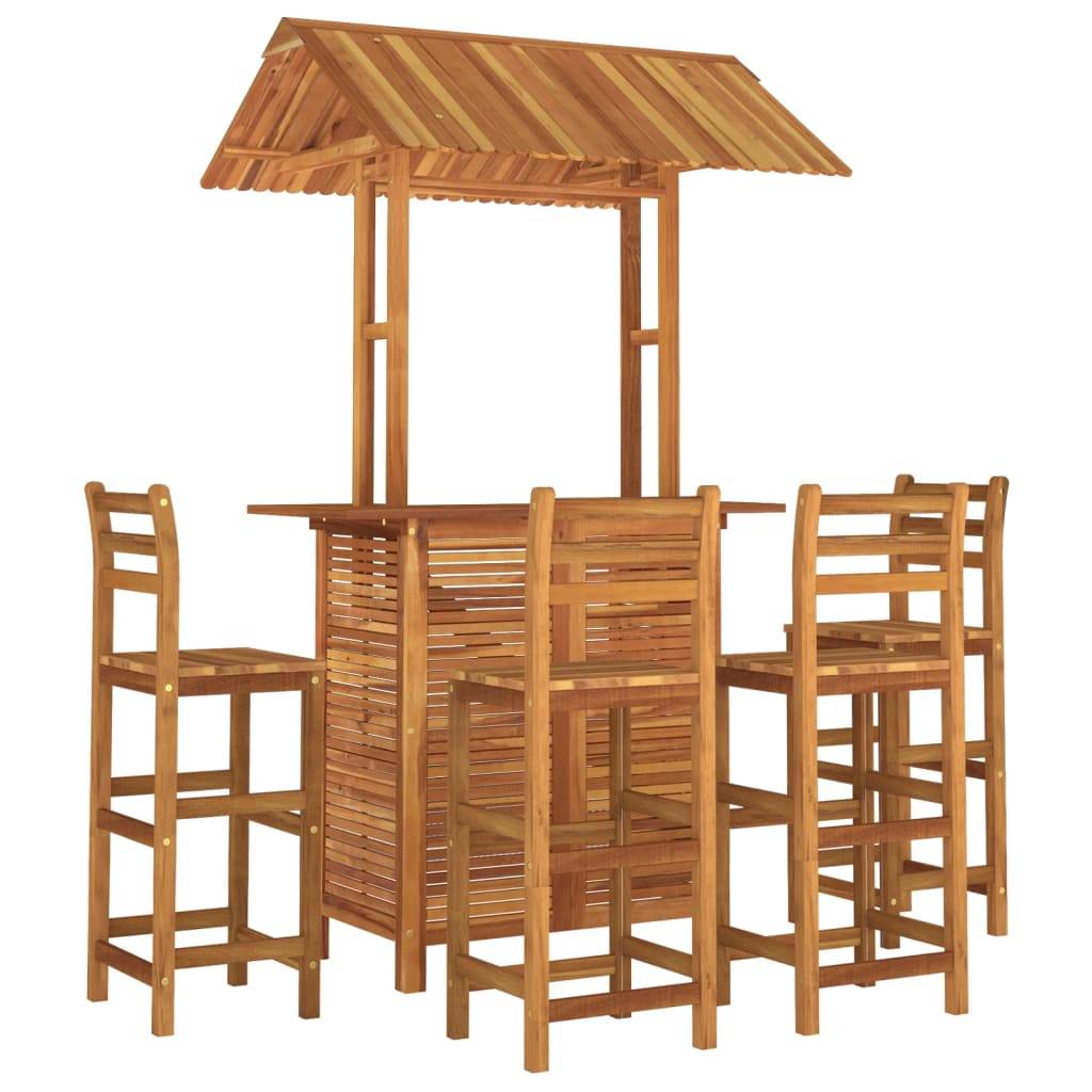 Grand Bar d'Extérieur Couvert 5 Pièces en Acacia Massif Résistant avec Tabourets Hauts Confortables Brun – ComfortXL Outdoor Living - Image 3