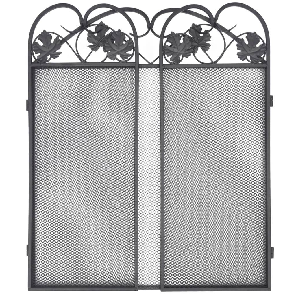 Pare-feu cheminée 3 volets en fer forgé Protection anti-escarbilles Motif volutes Noir - ComfortXL Outdoor Living - Image 4